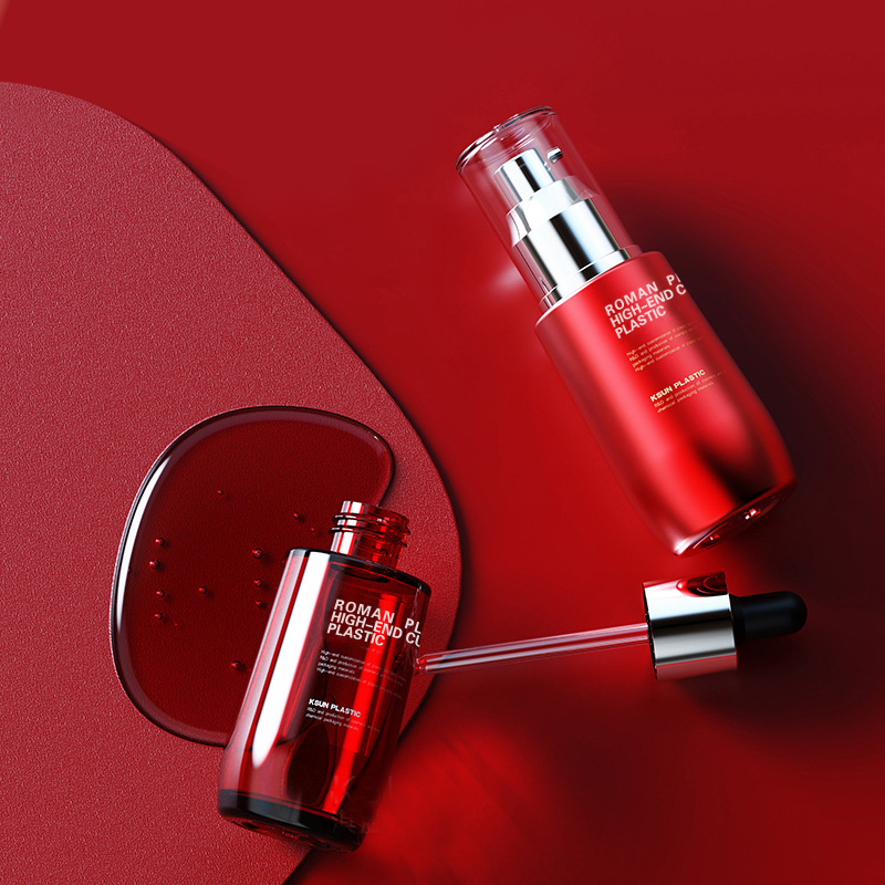 Hervulbare Cosmetische Oliefles 50 ml Wijnrood PETG Gezichtsverzorging Serum Druppelflesje met Druppelaar voor Crèmeflesset