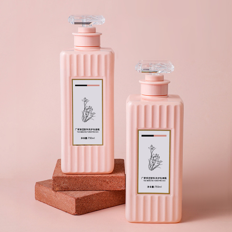500 ml 750 ml vierkante plastic pet lotion pompfles met streepvorm oppervlak voor haarolie shampoo en conditioner cosmetische container