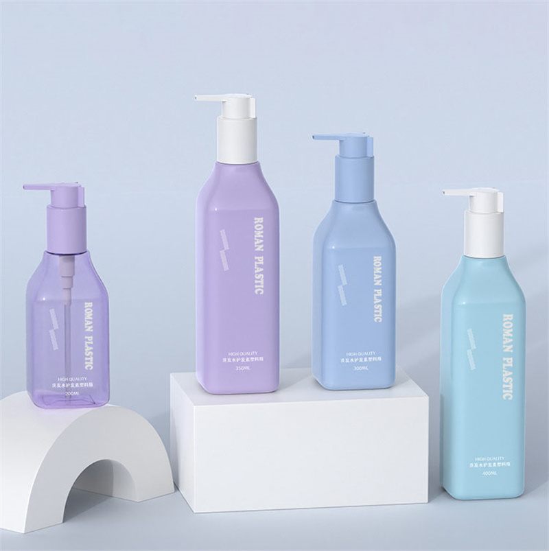 Luxe kleurrijke lichaamsolieflessen met pomp Plastic PET ovale cosmetische pompfles met zijvergrendeling voor lotionshampoo 200 ml 300 ml 400 ml