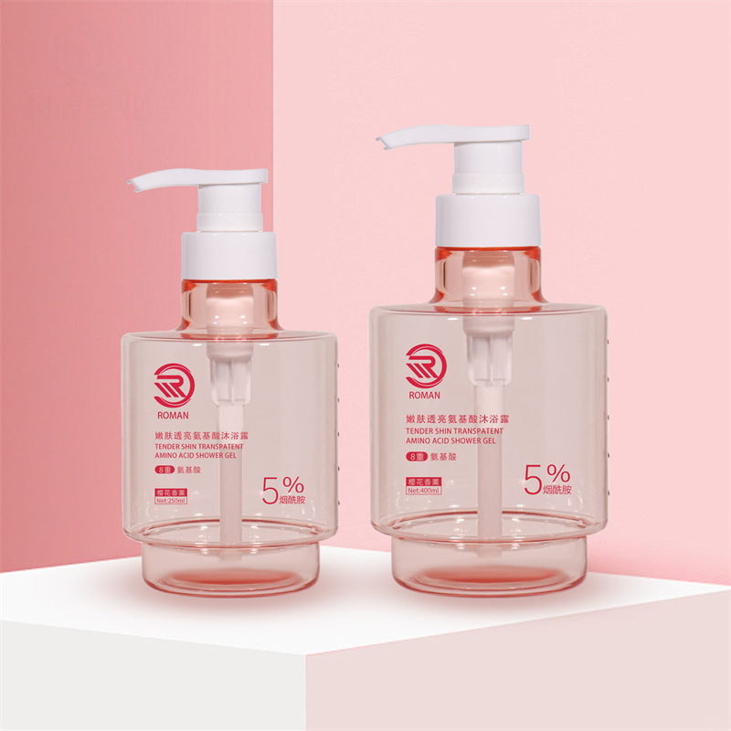 Nieuwe collectie Premium Roze 250 ml 300 ml 400 ml Mat Transparant Lege Ronde Luxe Huidverzorging Lichaamsolie Gezicht Serum Pomp en Lotion Fles Met Verpakking